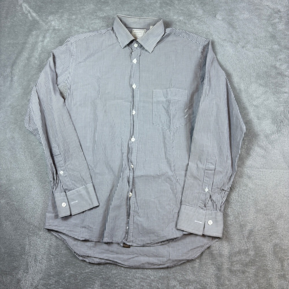 Billy Reid Shirt Mens Medium Standard Cut Gingham Button Down Grey White